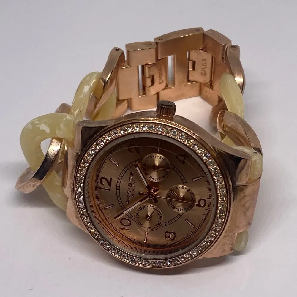 Akribos XXIV Rose Gold-Tone Stainless Steel Chain Style Watch – New Battery